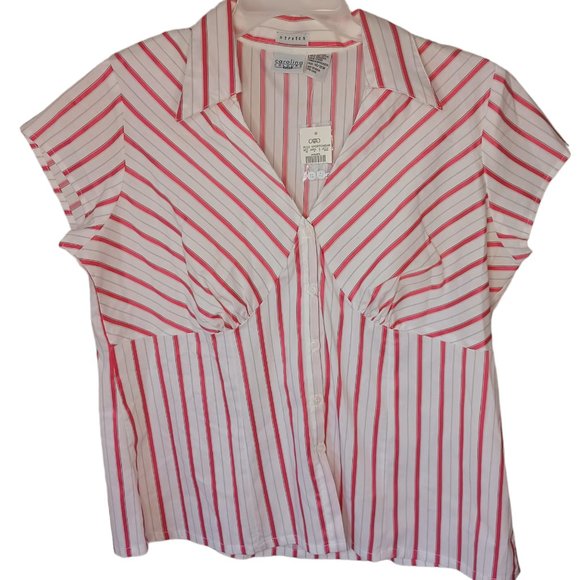 Cato Carolina Colours White And Pink Striped Top Size 14/16W NWT - Picture 1 of 5